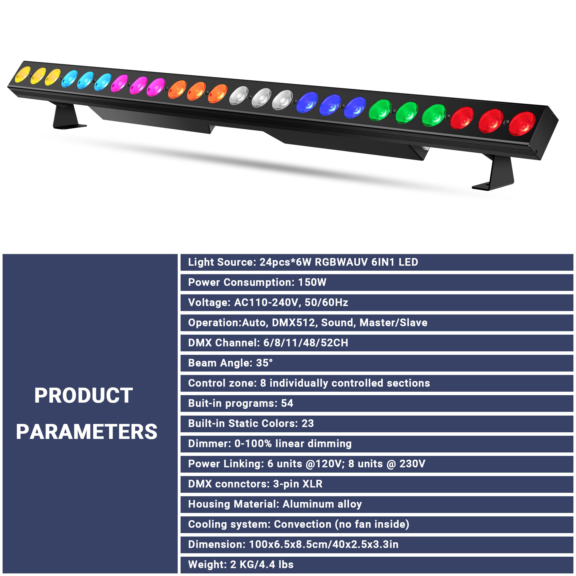 144W RGBWA+UV LED Wash Light Bar