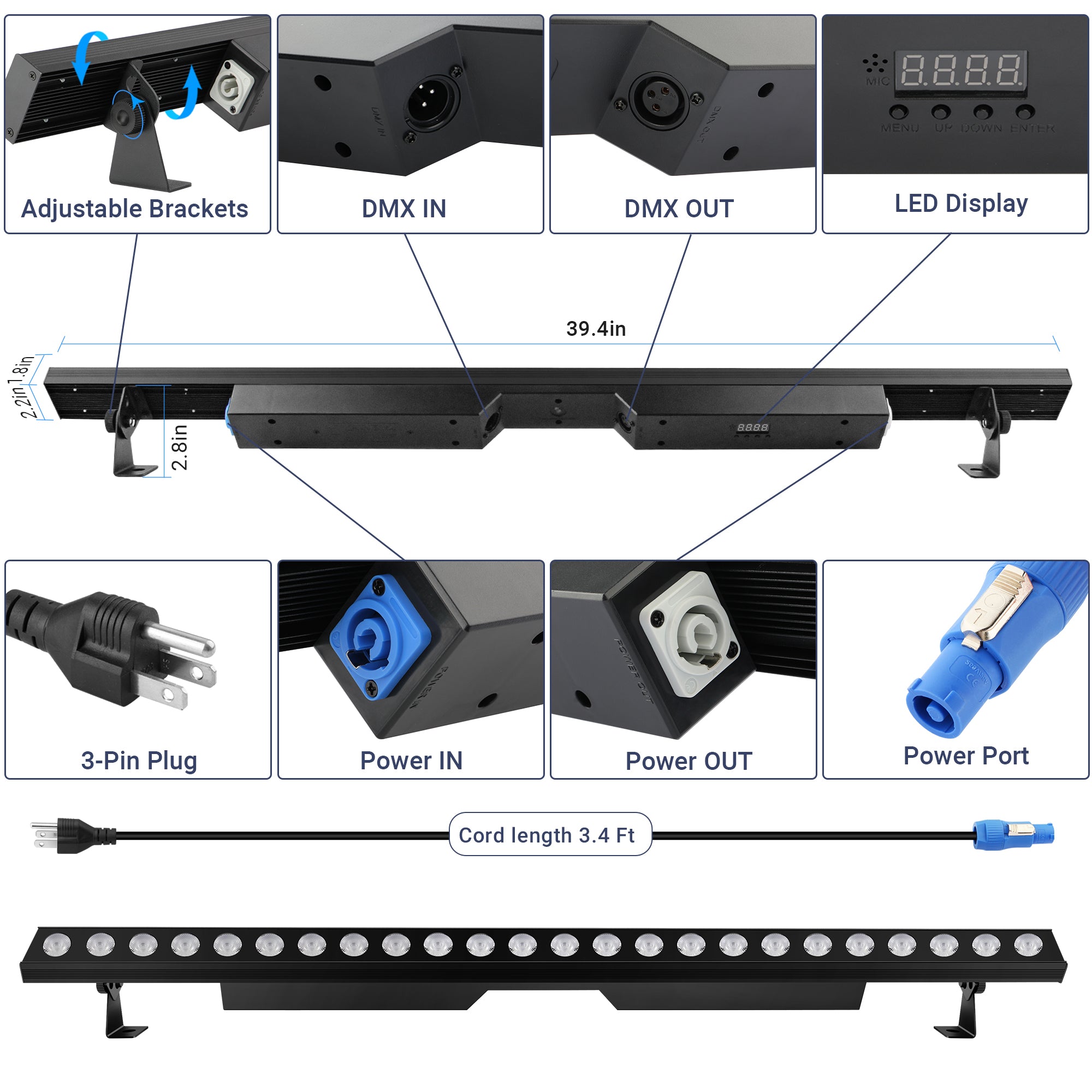 144W RGBWA+UV LED Wash Light Bar