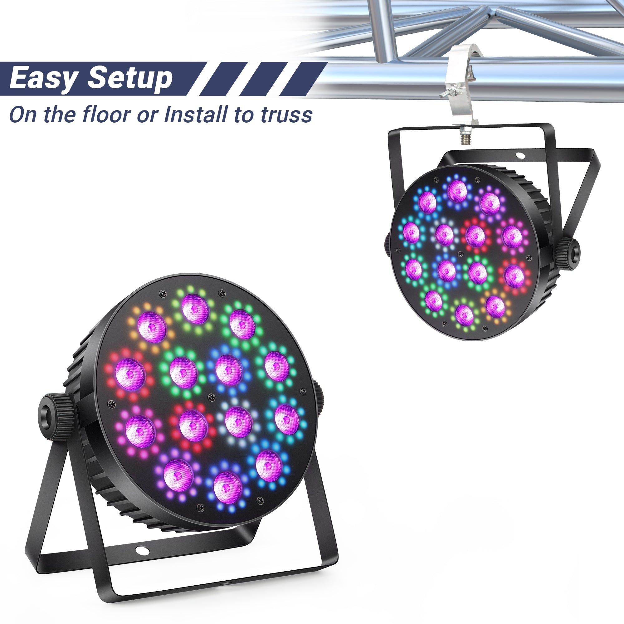 YeeSite Stage Light 100W RGBW LED PAR Lights with RGB Halo Rings