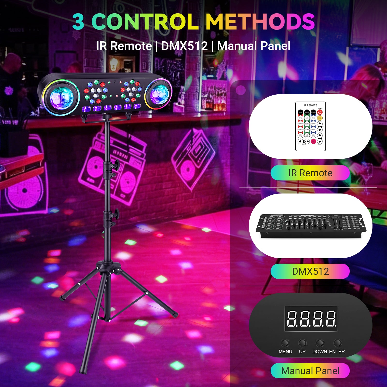 YeeSite Stage Light 120W 6-in-1 Disco Ball DJ Party Light with Tripod Stand