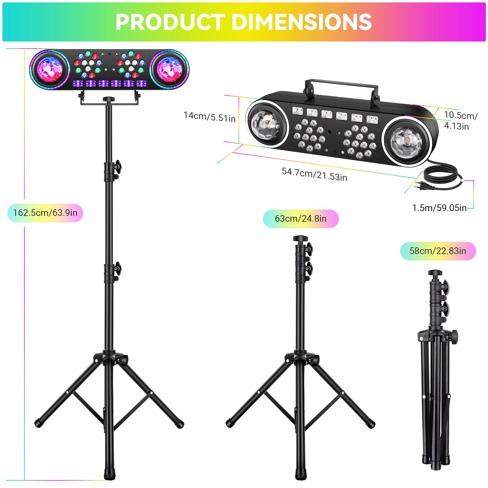YeeSite Stage Light 120W 6-in-1 Disco Ball DJ Party Light with Tripod Stand