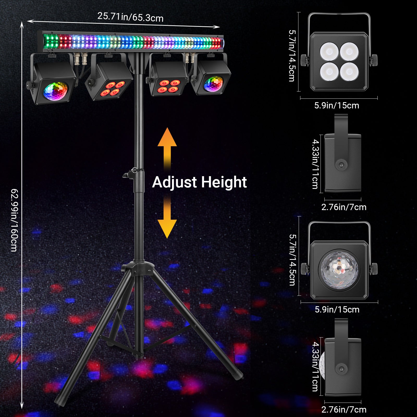 YeeSite Stage Light 150W 5-in-1 DJ Party Light with Tripod Stand