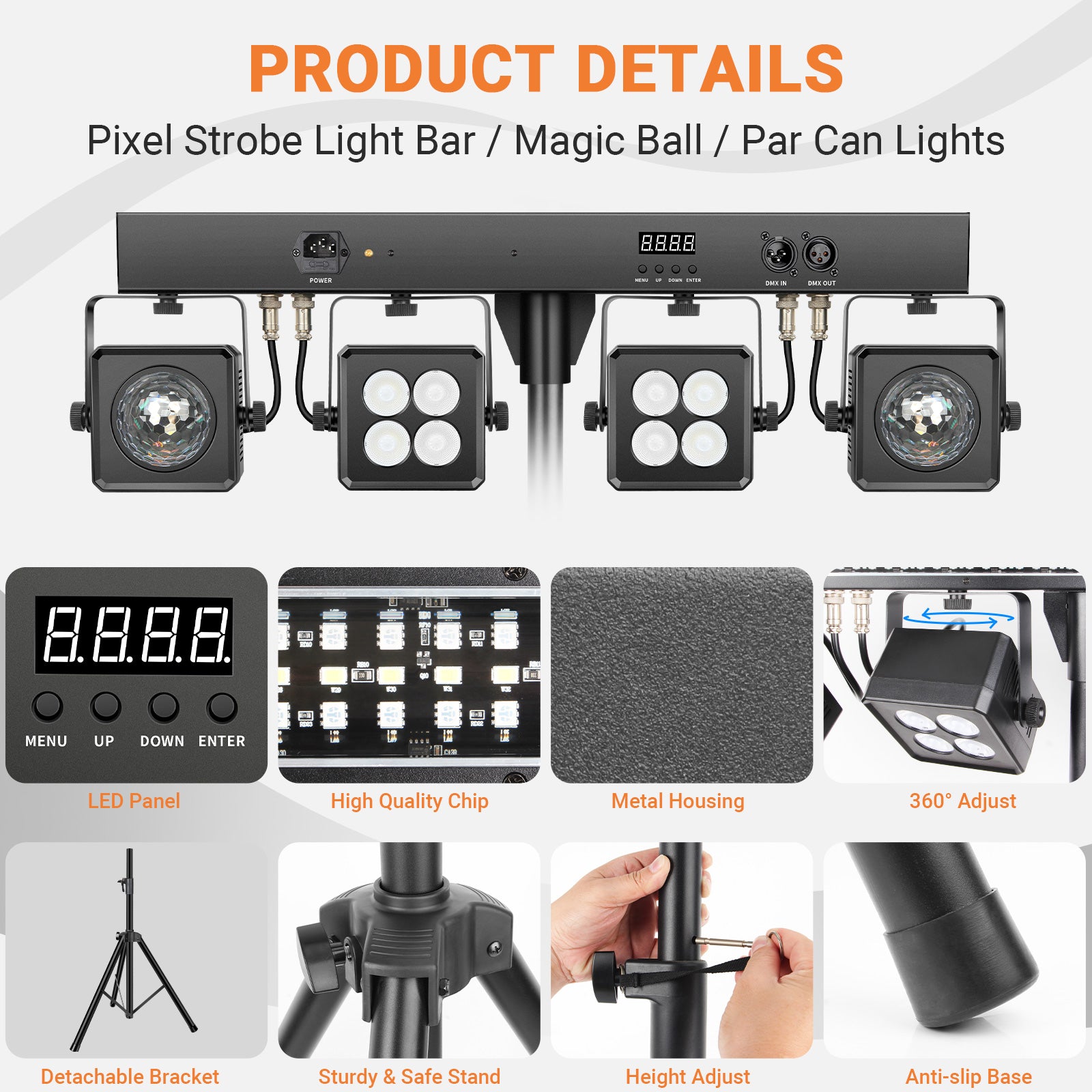 YeeSite Stage Light 150W 5-in-1 DJ Party Light with Tripod Stand