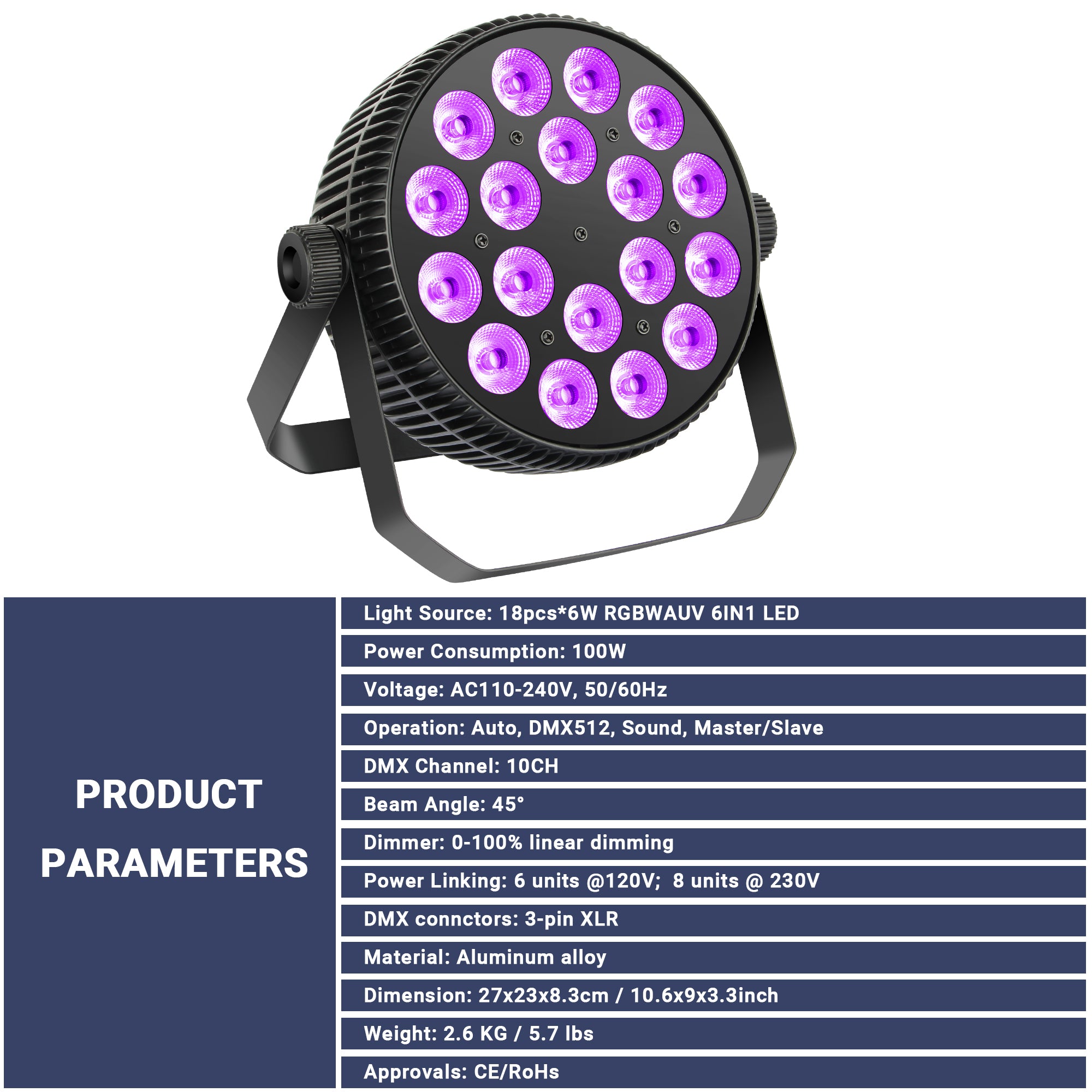 YeeSite Stage Light 180W RGBWA+UV LED PAR Light