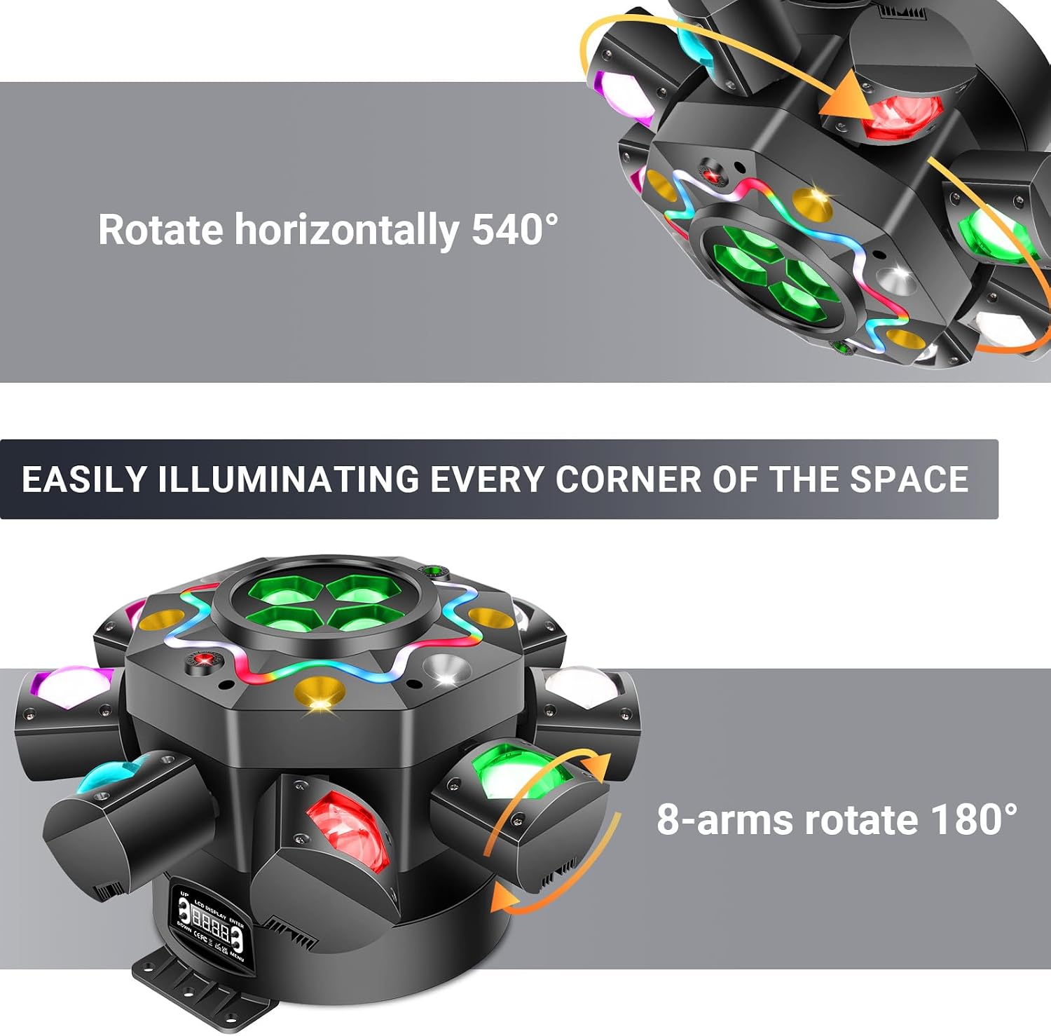 YeeSite Stage Light 200W 8-Arm Bee Eye LED Moving Head Party Light