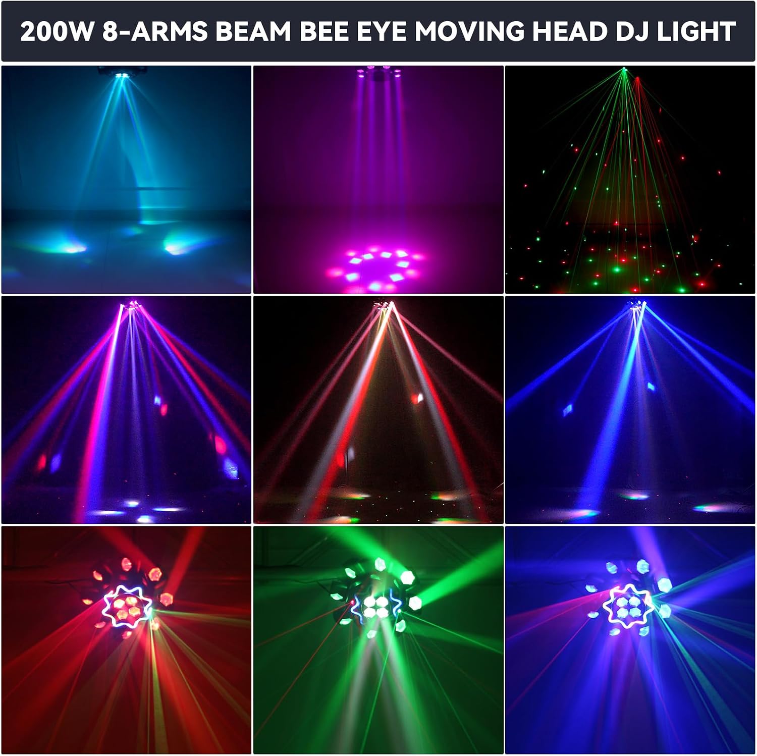YeeSite Stage Light 200W 8-Arm Bee Eye LED Moving Head Party Light