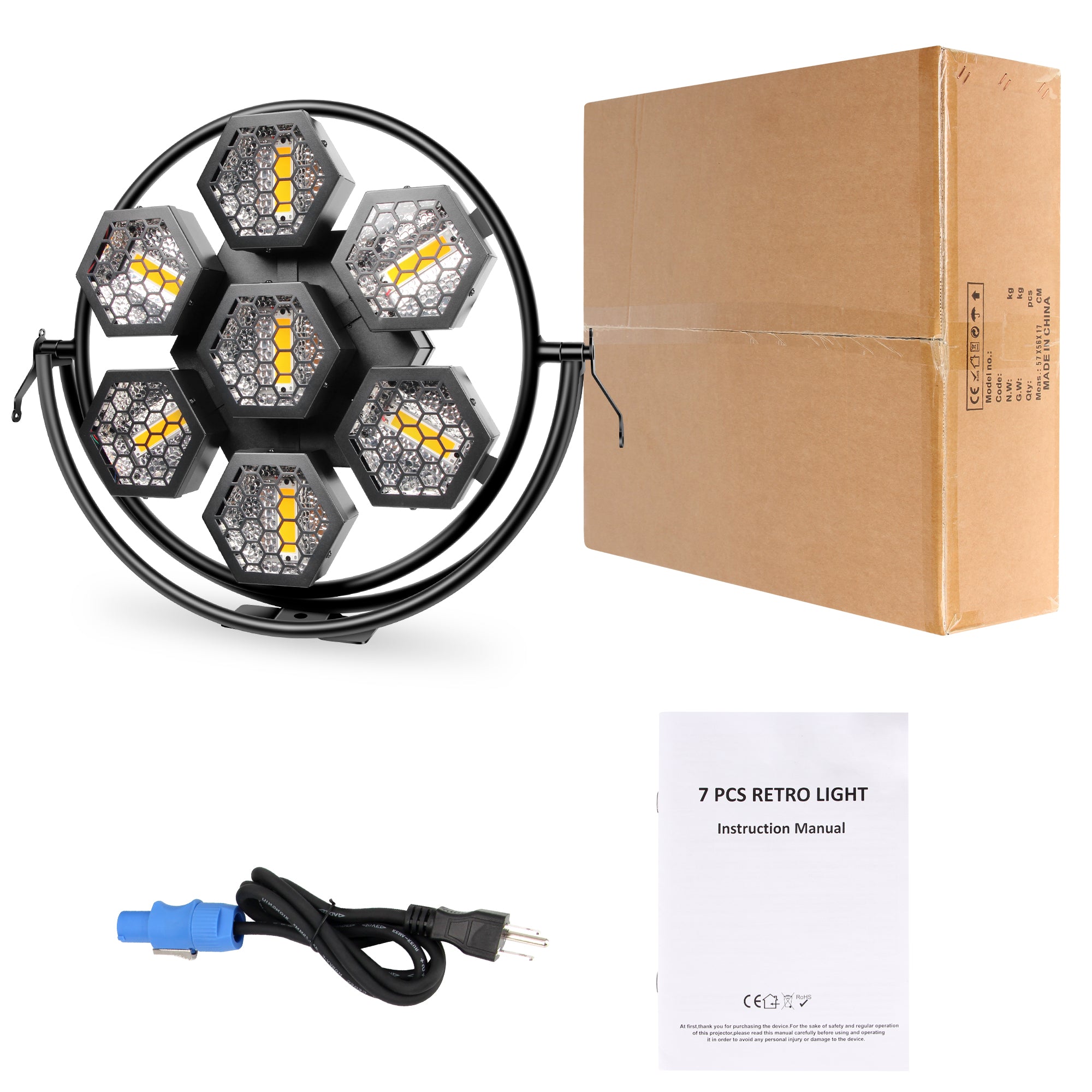 YeeSite Stage Light 260W 7-Head Hexagonal Retro Stage Light