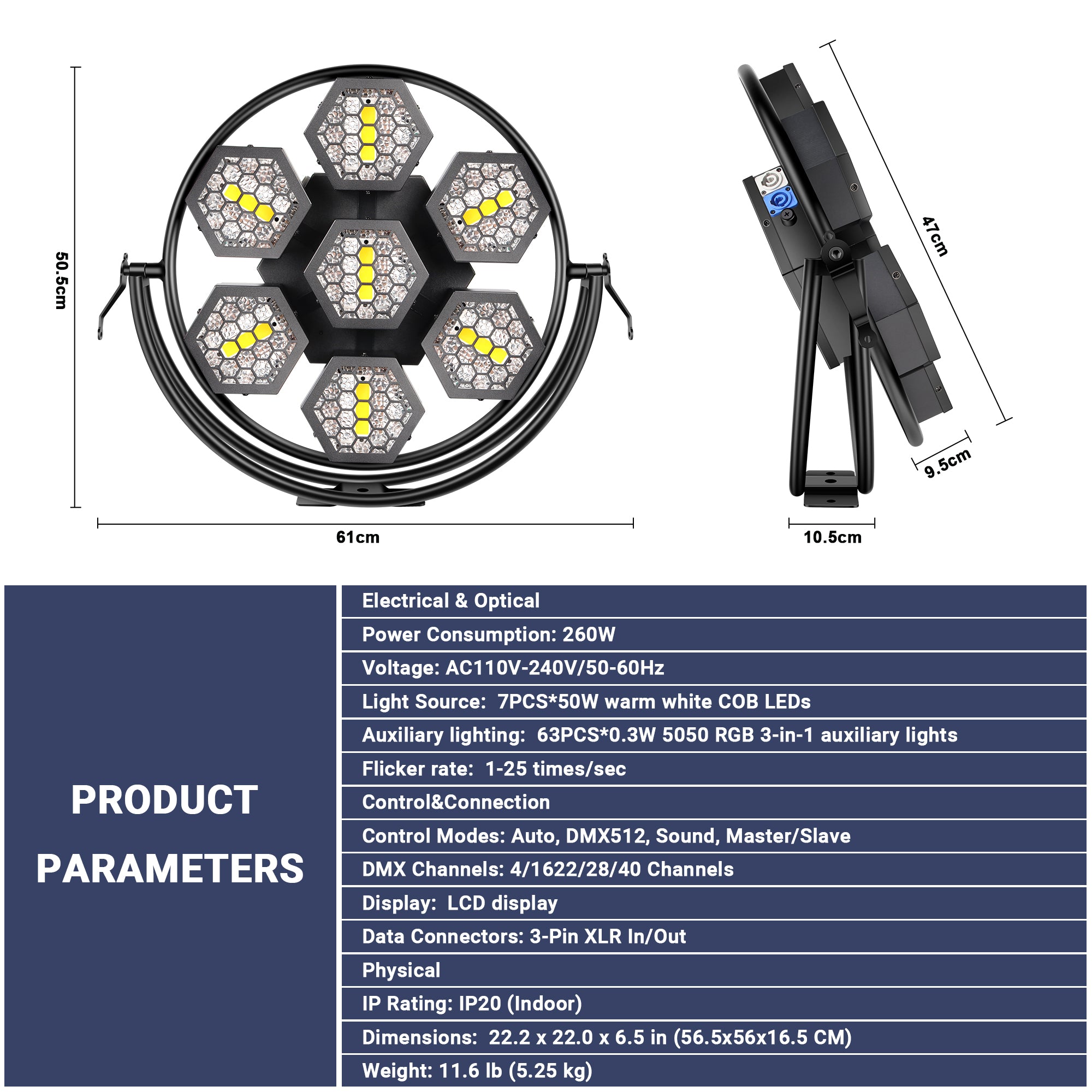 YeeSite Stage Light 260W 7-Head Hexagonal Retro Stage Light