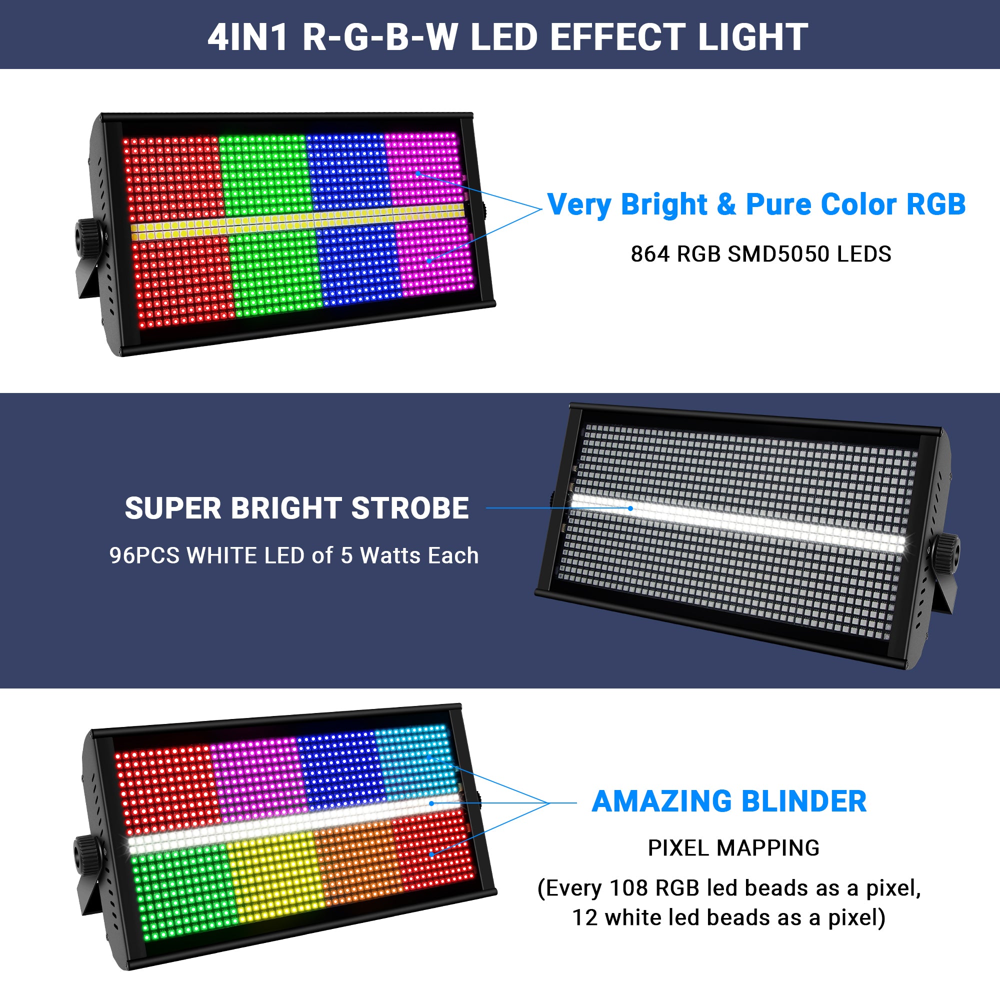 YeeSite Stage Light 500W RGBW LED Strobe Panel