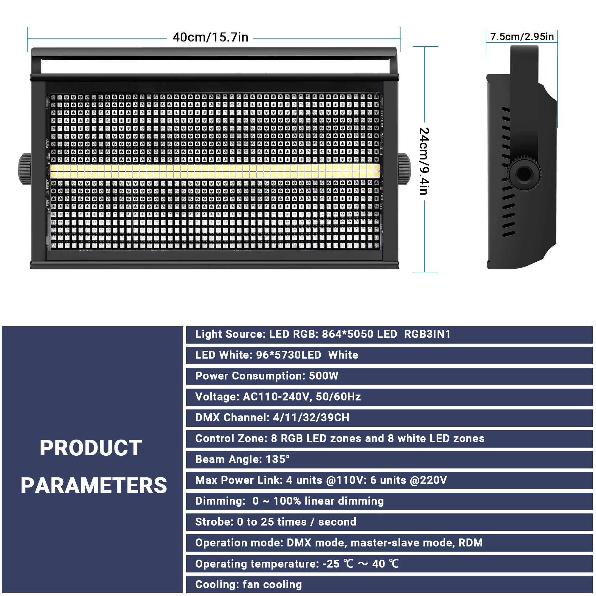 YeeSite Stage Light 500W RGBW LED Strobe Panel
