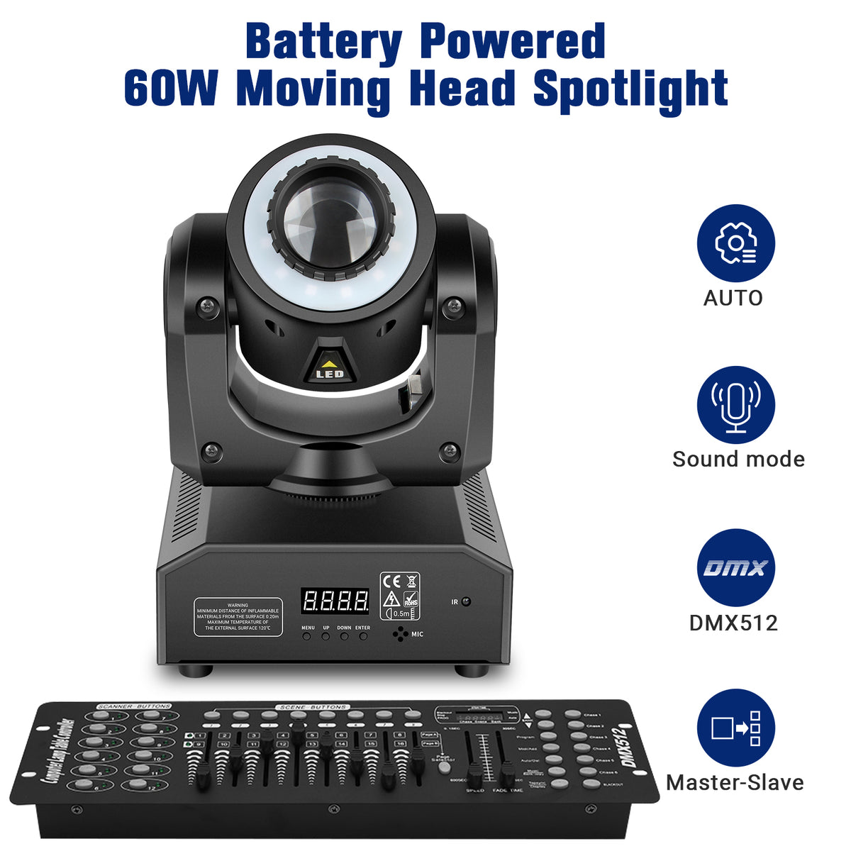 YeeSite Stage Light 60W LED Rechargeable Wireless Moving Head Spotlight