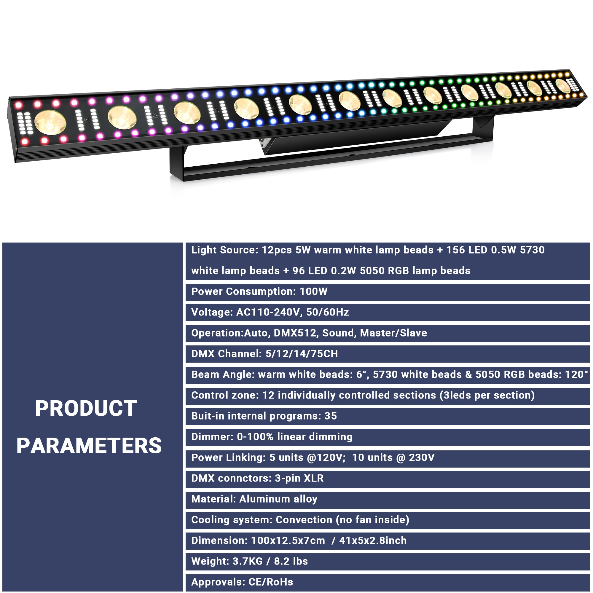 100W Warm White & RGB LED Pixel Bar