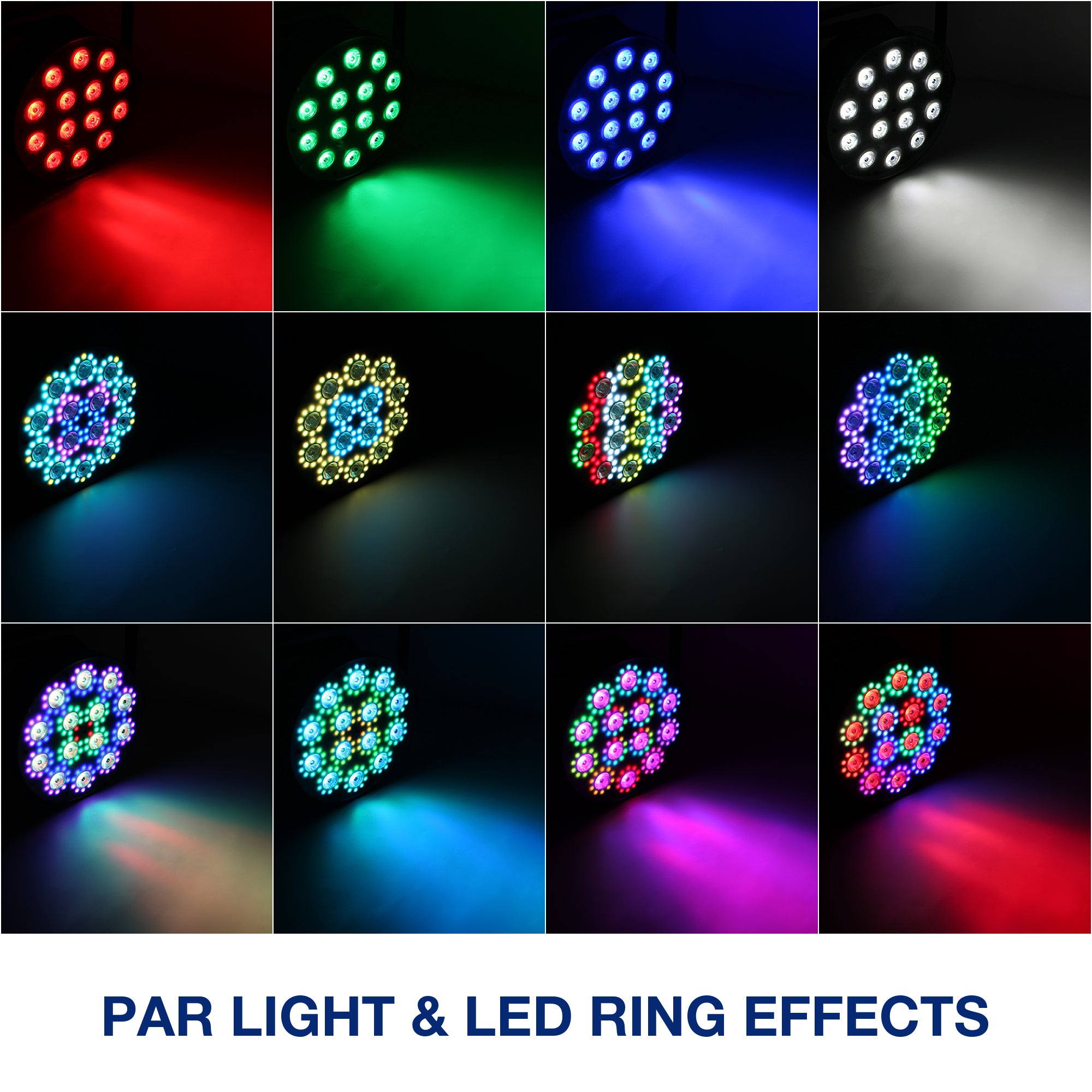 YeeSite Stage Light 100W RGBW LED PAR Lights with RGB Halo Rings