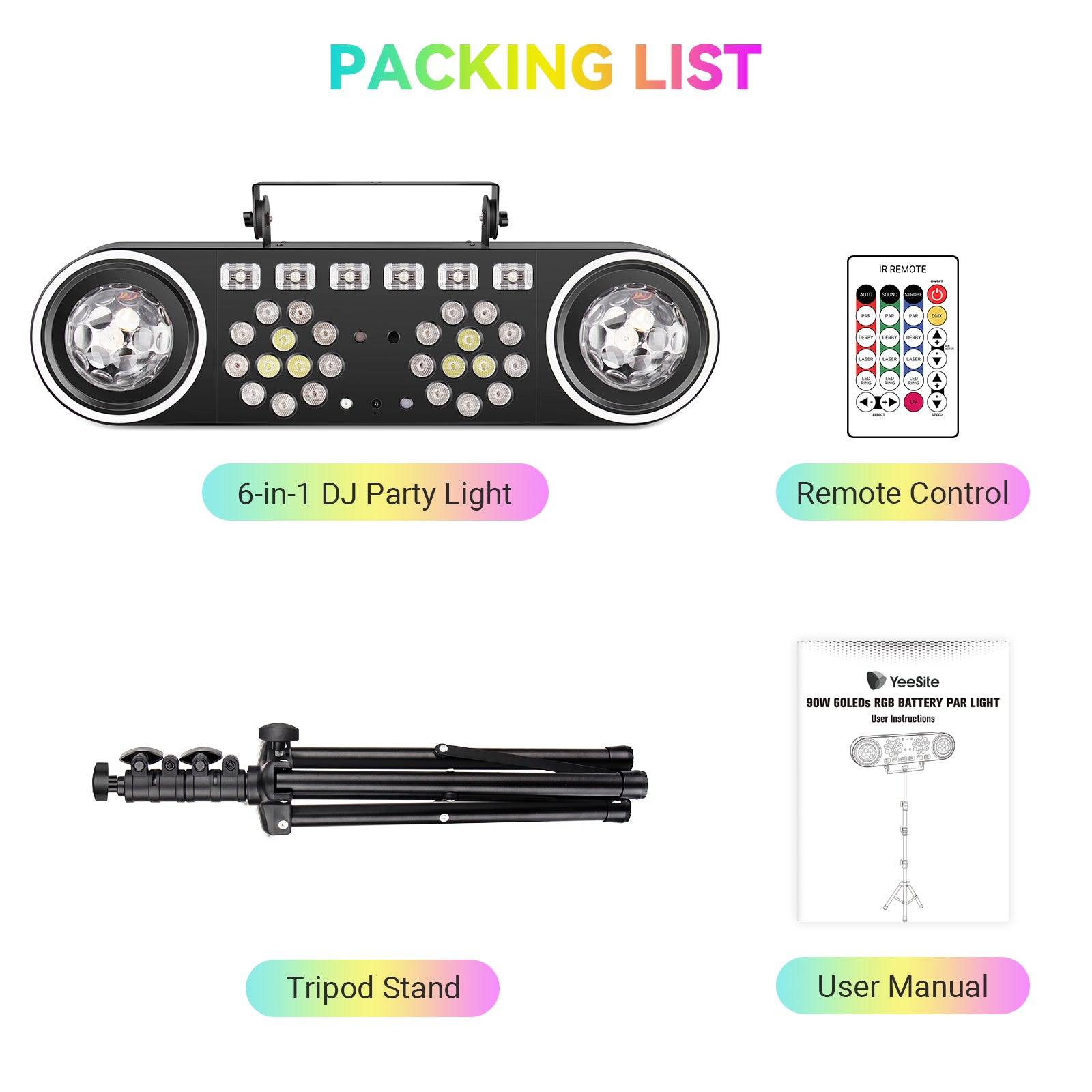 YeeSite Stage Light 120W 6-in-1 Disco Ball DJ Party Light with Tripod Stand