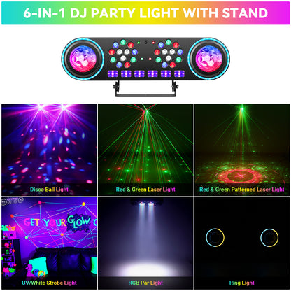 YeeSite Stage Light 120W 6-in-1 Disco Ball DJ Party Light with Tripod Stand