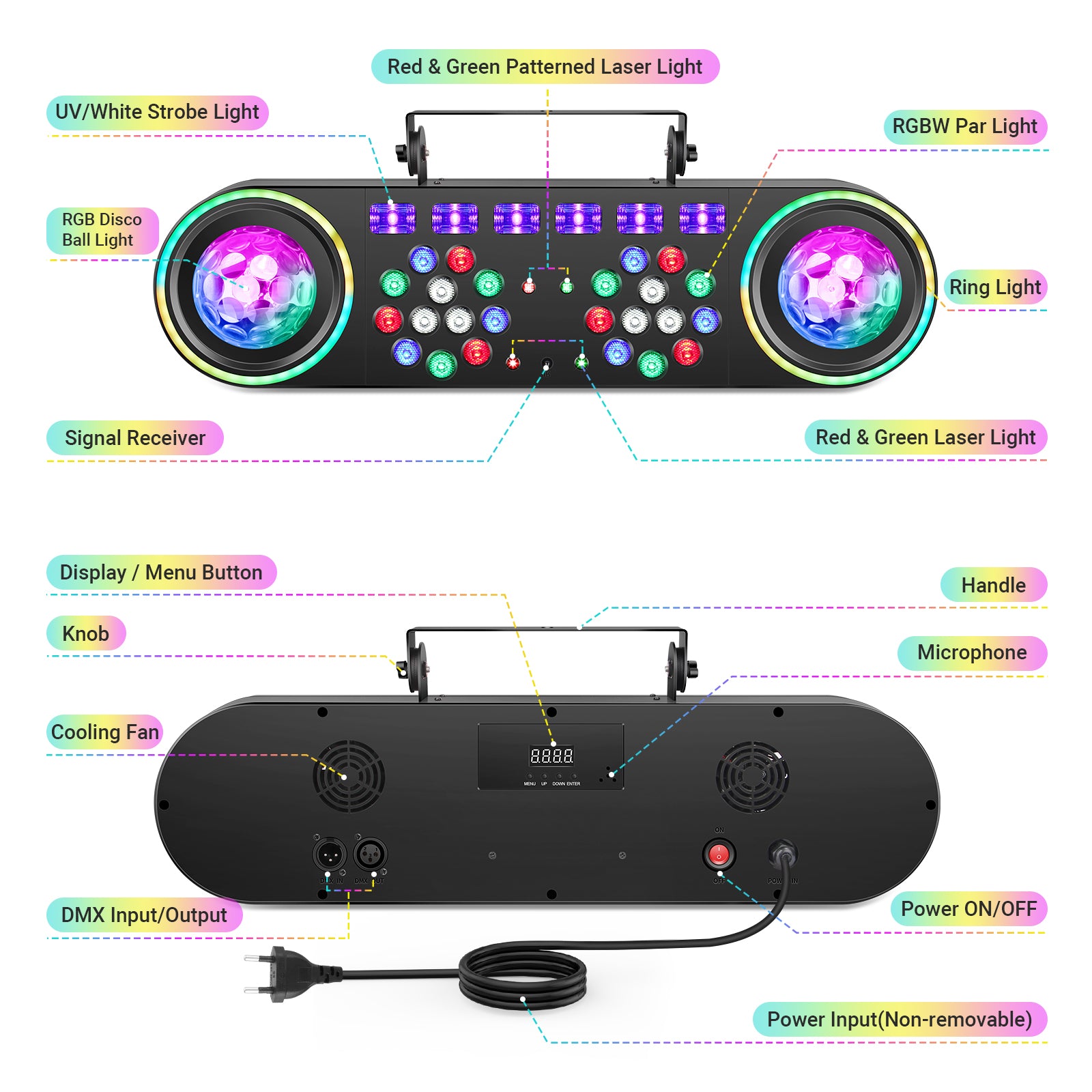 YeeSite Stage Light 120W 6-in-1 Disco Ball DJ Party Light with Tripod Stand