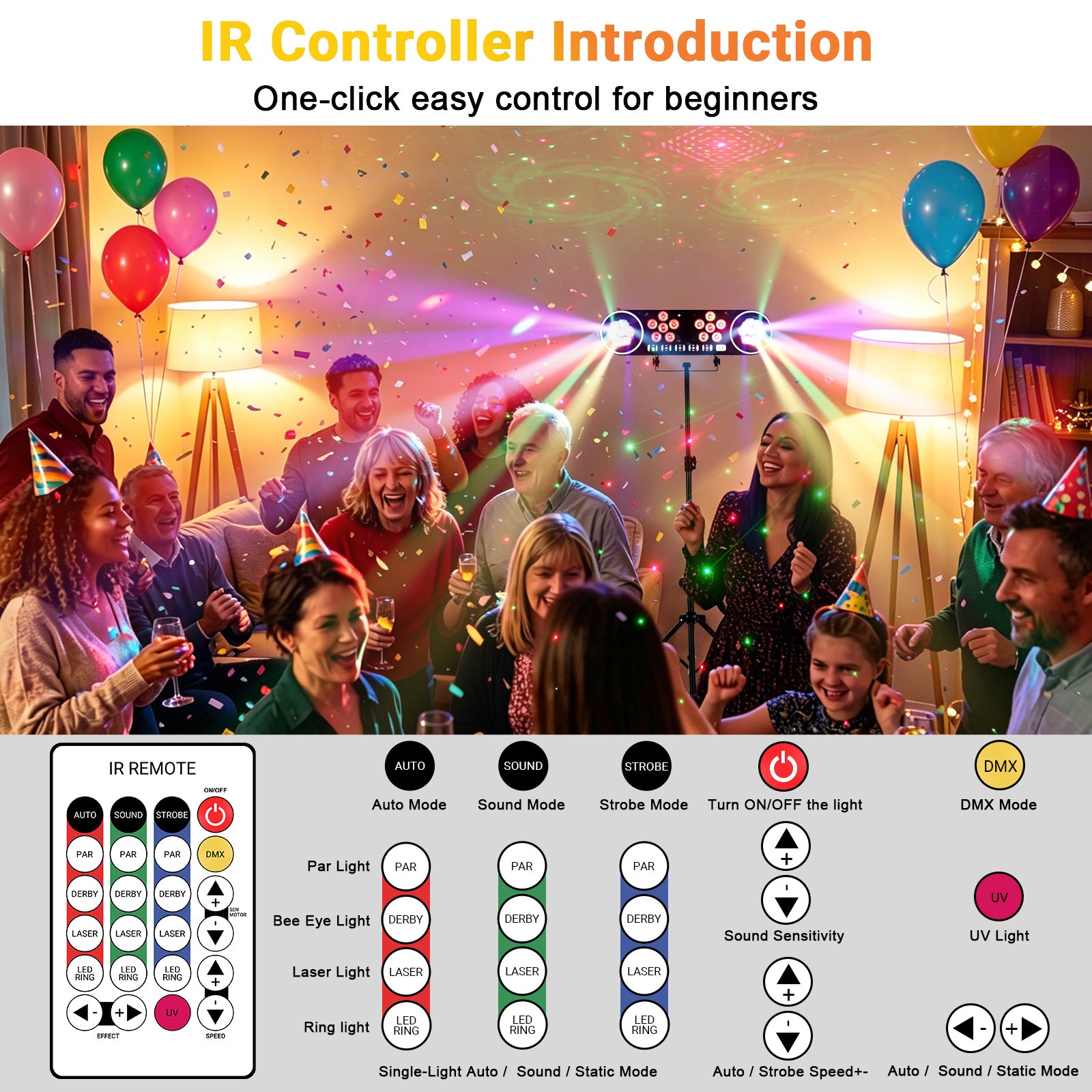 YeeSite Stage Light 120W 6-in-1 DJ Party Light with Tripod Stand