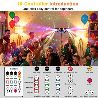 YeeSite Stage Light 120W 6-in-1 DJ Party Light with Tripod Stand