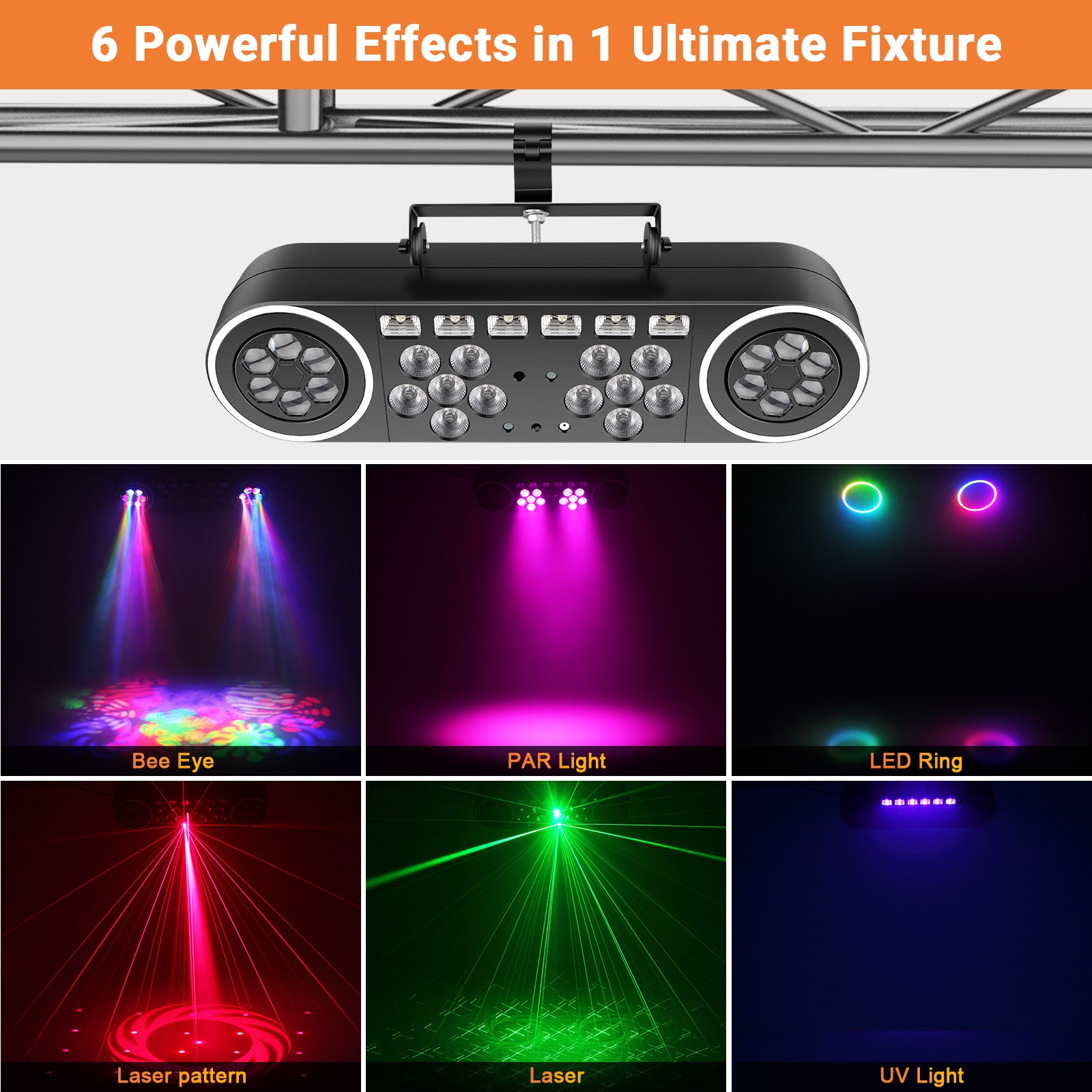 YeeSite Stage Light 120W 6-in-1 DJ Party Light with Tripod Stand