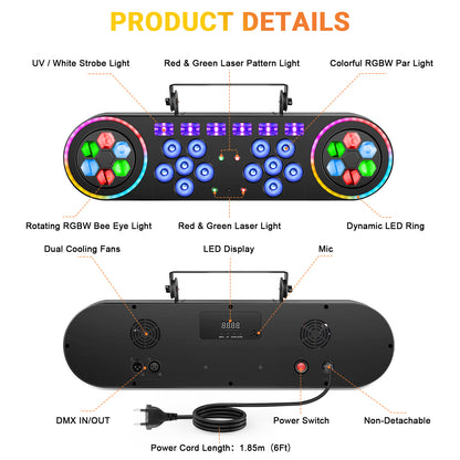 YeeSite Stage Light 120W 6-in-1 DJ Party Light with Tripod Stand