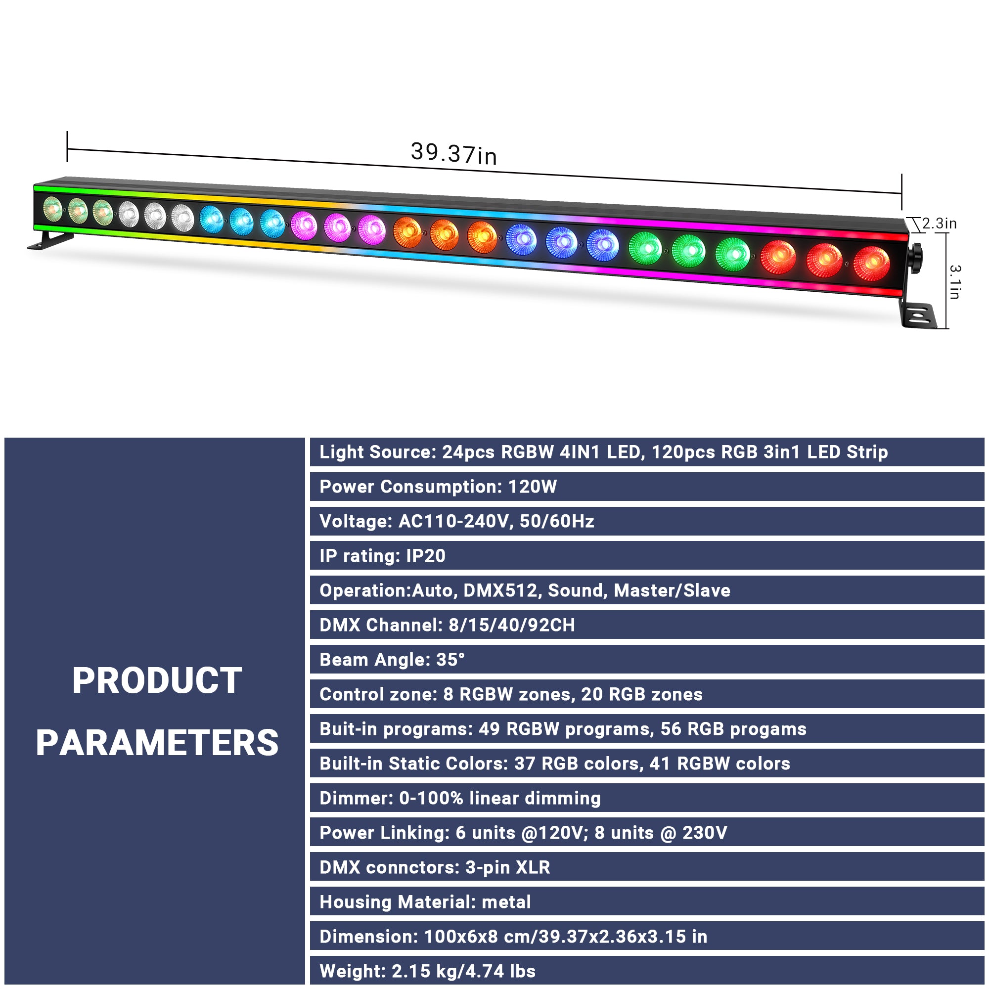 YeeSite Stage Light 120W RGBW Wash Light Bar