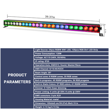 YeeSite Stage Light 120W RGBW Wash Light Bar