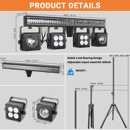 YeeSite Stage Light 150W 5-in-1 DJ Party Light with Tripod Stand