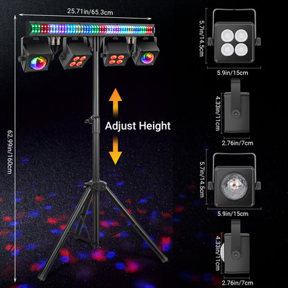 YeeSite Stage Light 150W 5-in-1 DJ Party Light with Tripod Stand