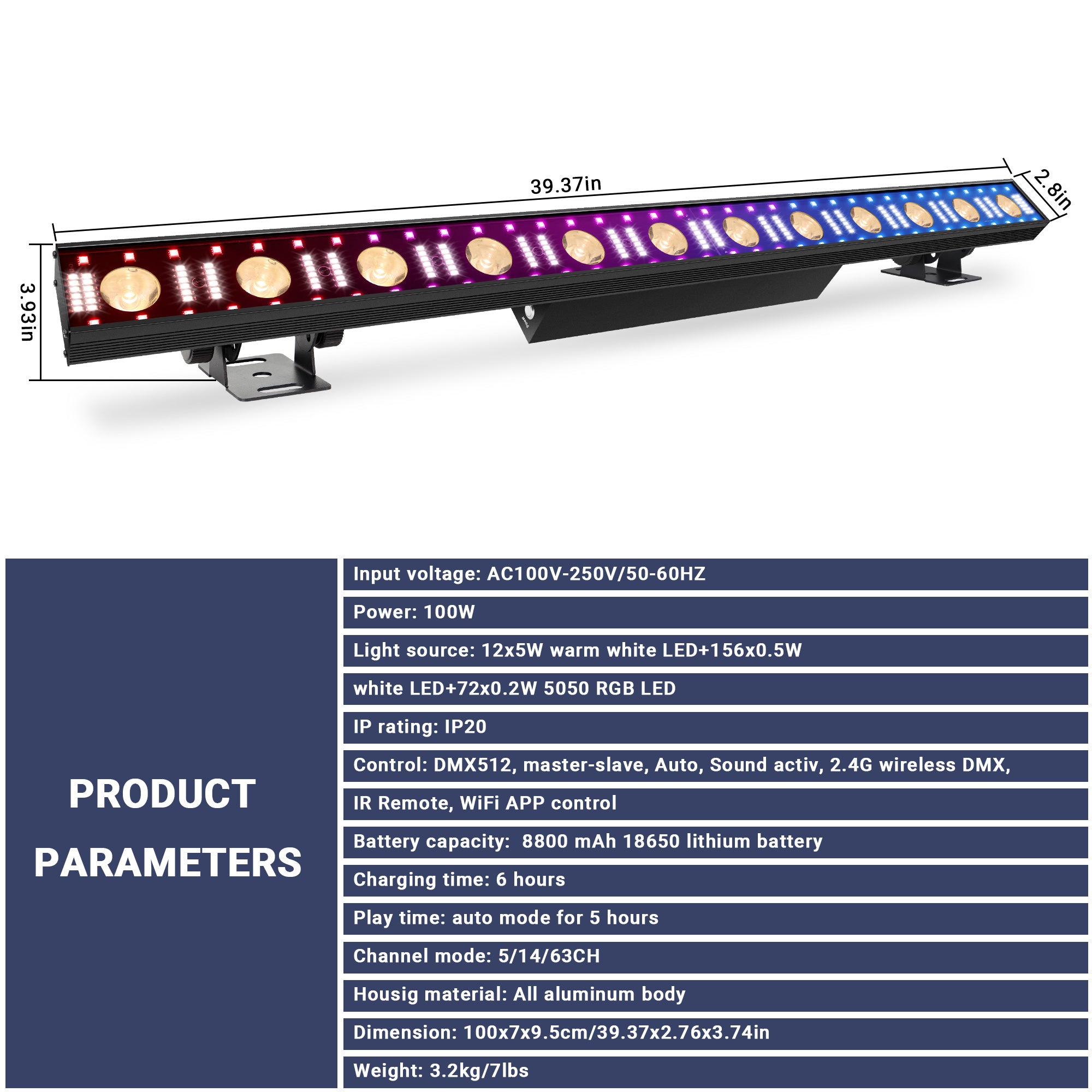 YeeSite Stage Light 150W Battery Powered Wireless DMX LED Wall Washer Light Bar