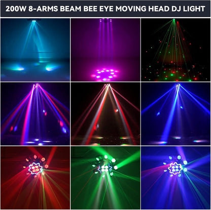 YeeSite Stage Light 200W 8-Arm Bee Eye LED Moving Head Party Light