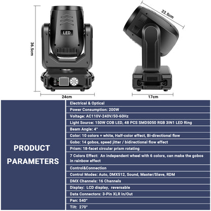 YeeSite Stage Light 200W LED Moving Head Beam Light