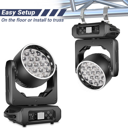 YeeSite Stage Light 260W 19×15W RGBW LED Zoom Moving Head Light