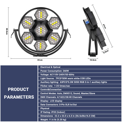 YeeSite Stage Light 260W 7-Head Hexagonal Retro Stage Light