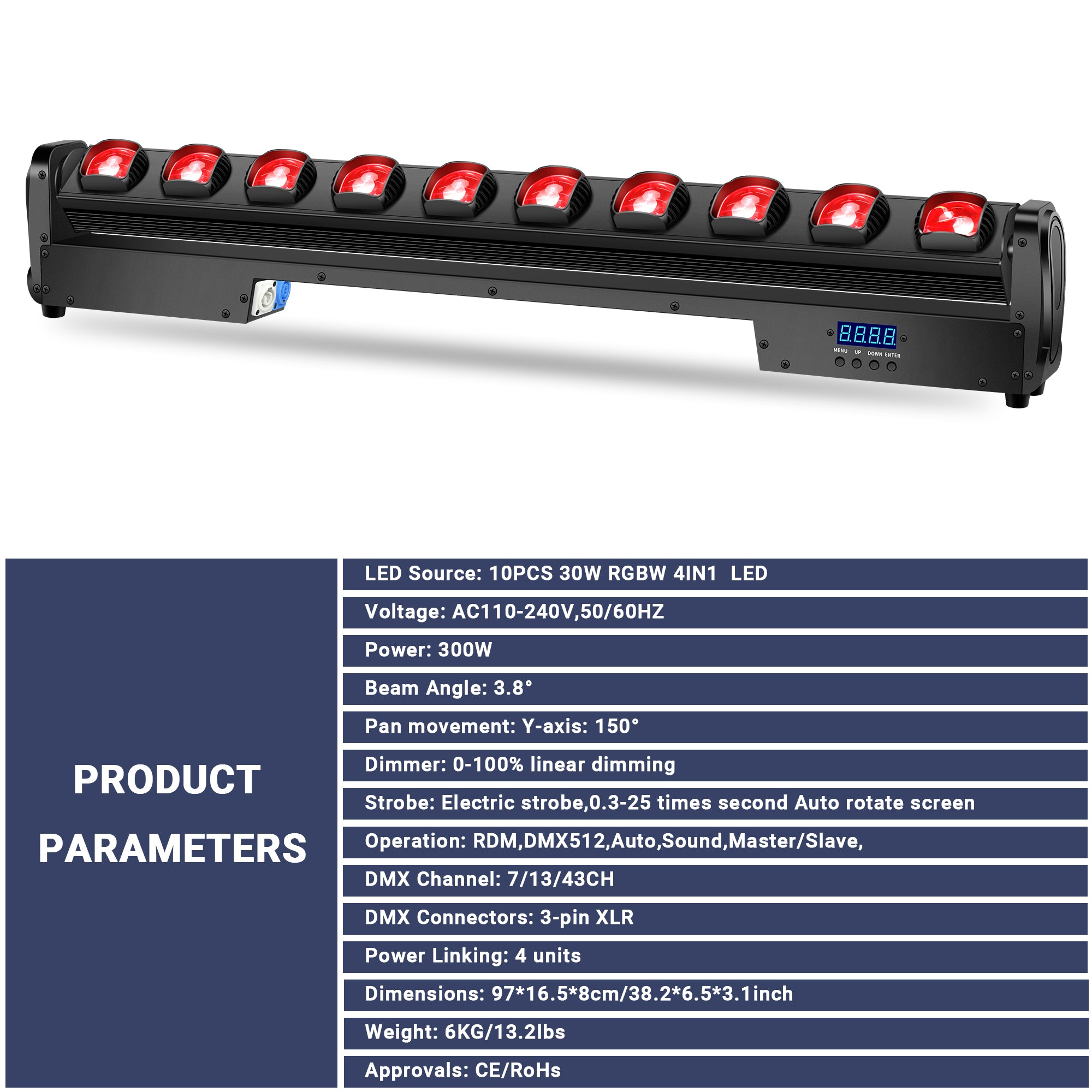 YeeSite Stage Light 300W 10×30W RGBW LED Pixel Beam Bar with Tilt