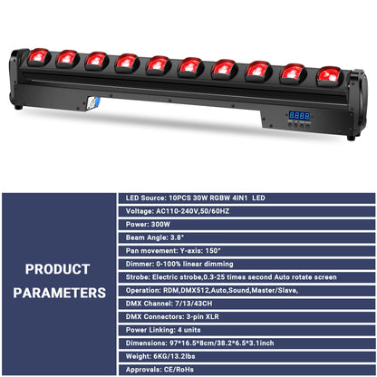 YeeSite Stage Light 300W 10×30W RGBW LED Pixel Beam Bar with Tilt