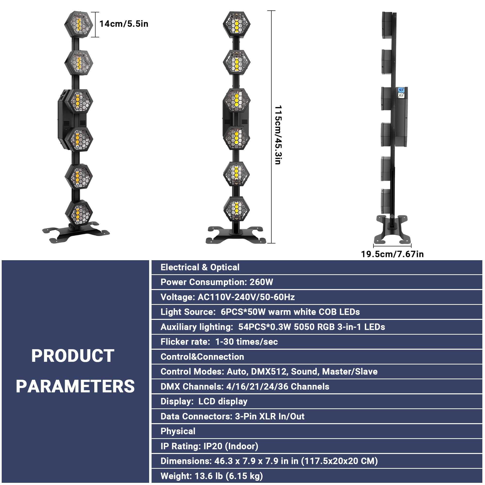 YeeSite Stage Light 300W 6×50W COB Vertical Retro Stage Light