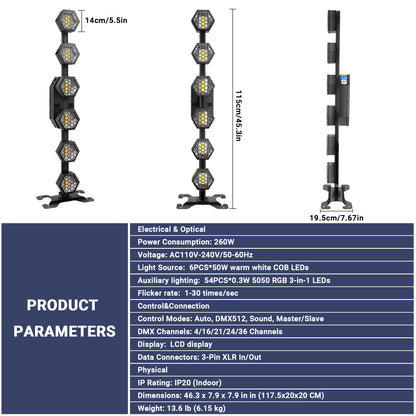 YeeSite Stage Light 300W 6×50W COB Vertical Retro Stage Light