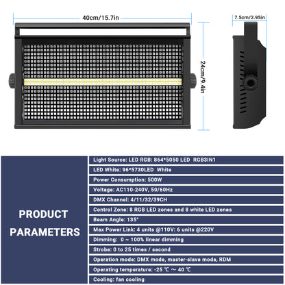 YeeSite Stage Light 500W RGBW LED Strobe Panel
