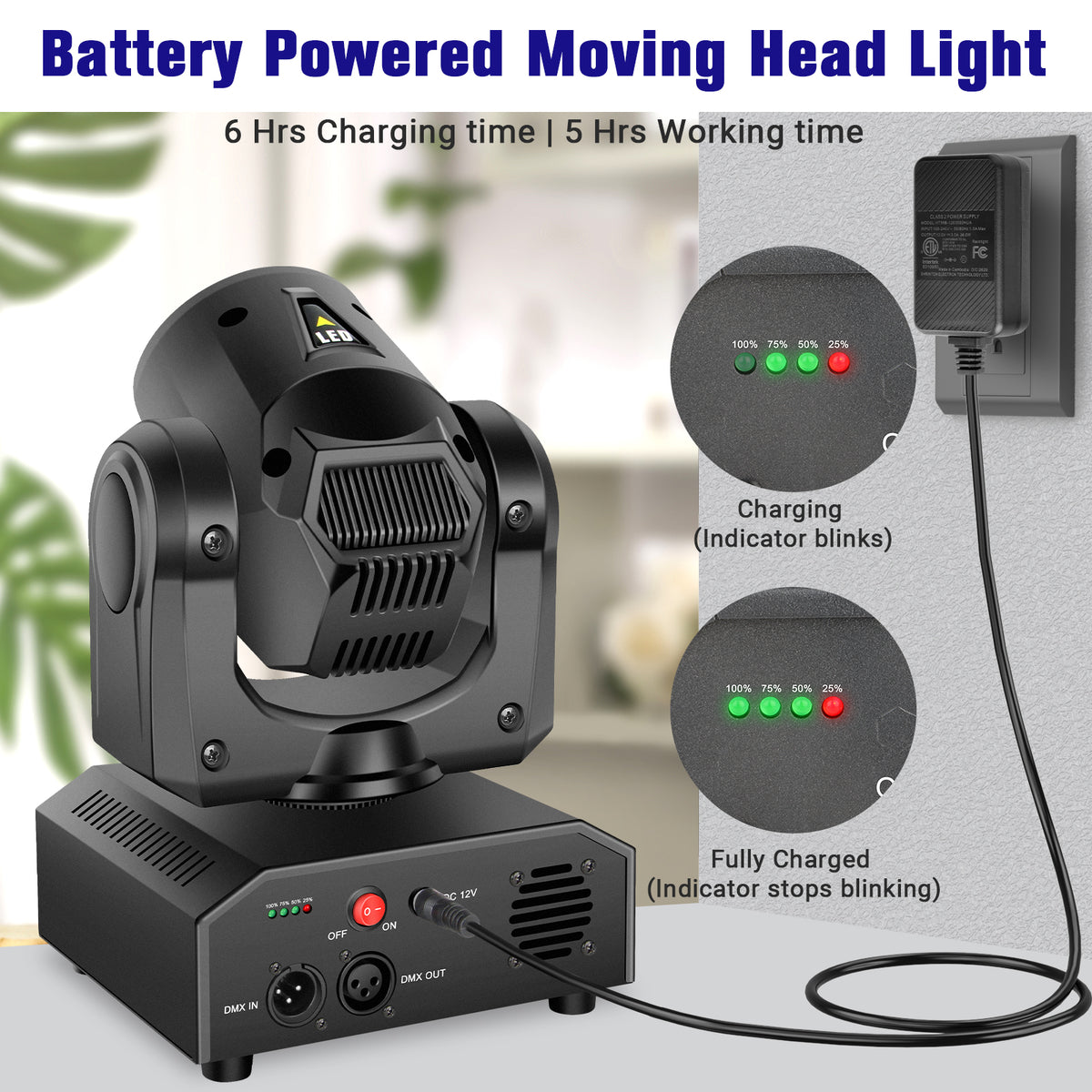 YeeSite Stage Light 60W LED Rechargeable Wireless Moving Head Spotlight