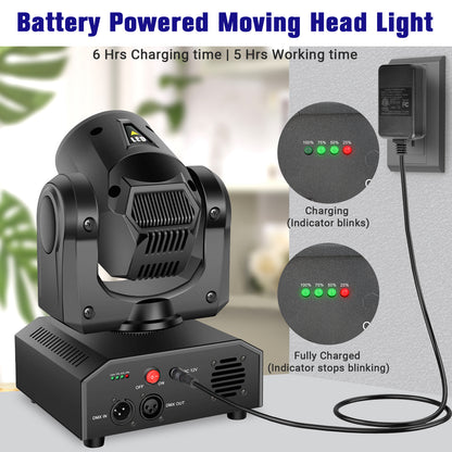 YeeSite Stage Light 60W LED Rechargeable Wireless Moving Head Spotlight