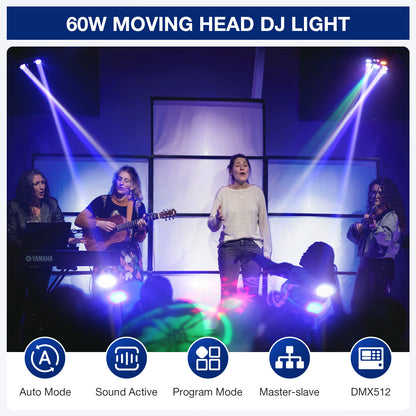 YeeSite Stage Light 60W RGBW LED 6-in-1 Moving Head DJ Light