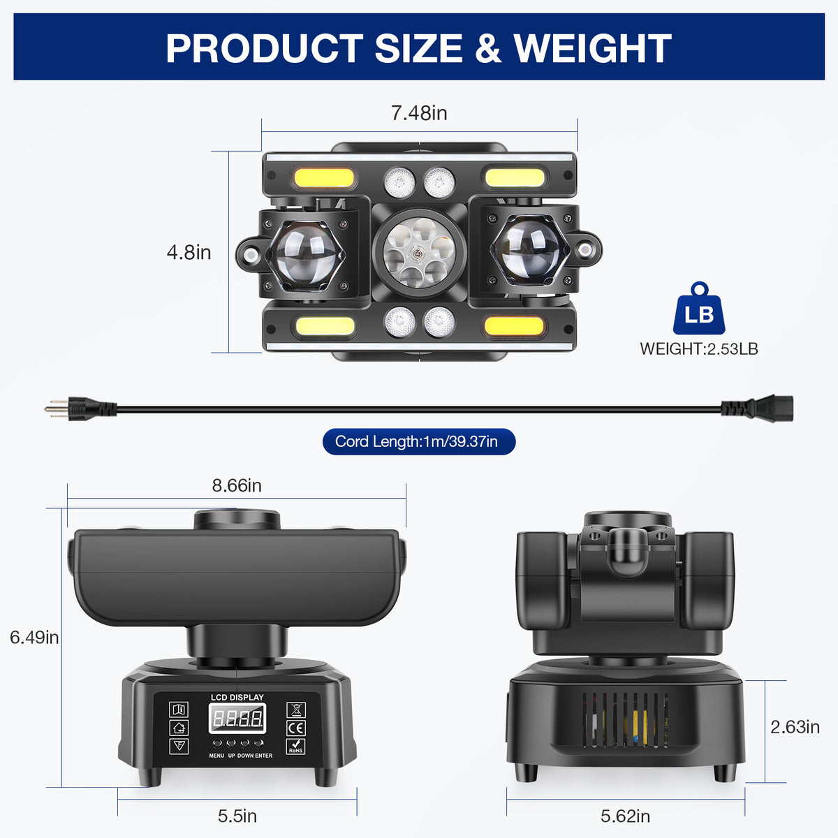 YeeSite Stage Light 60W RGBW LED 6-in-1 Moving Head DJ Light