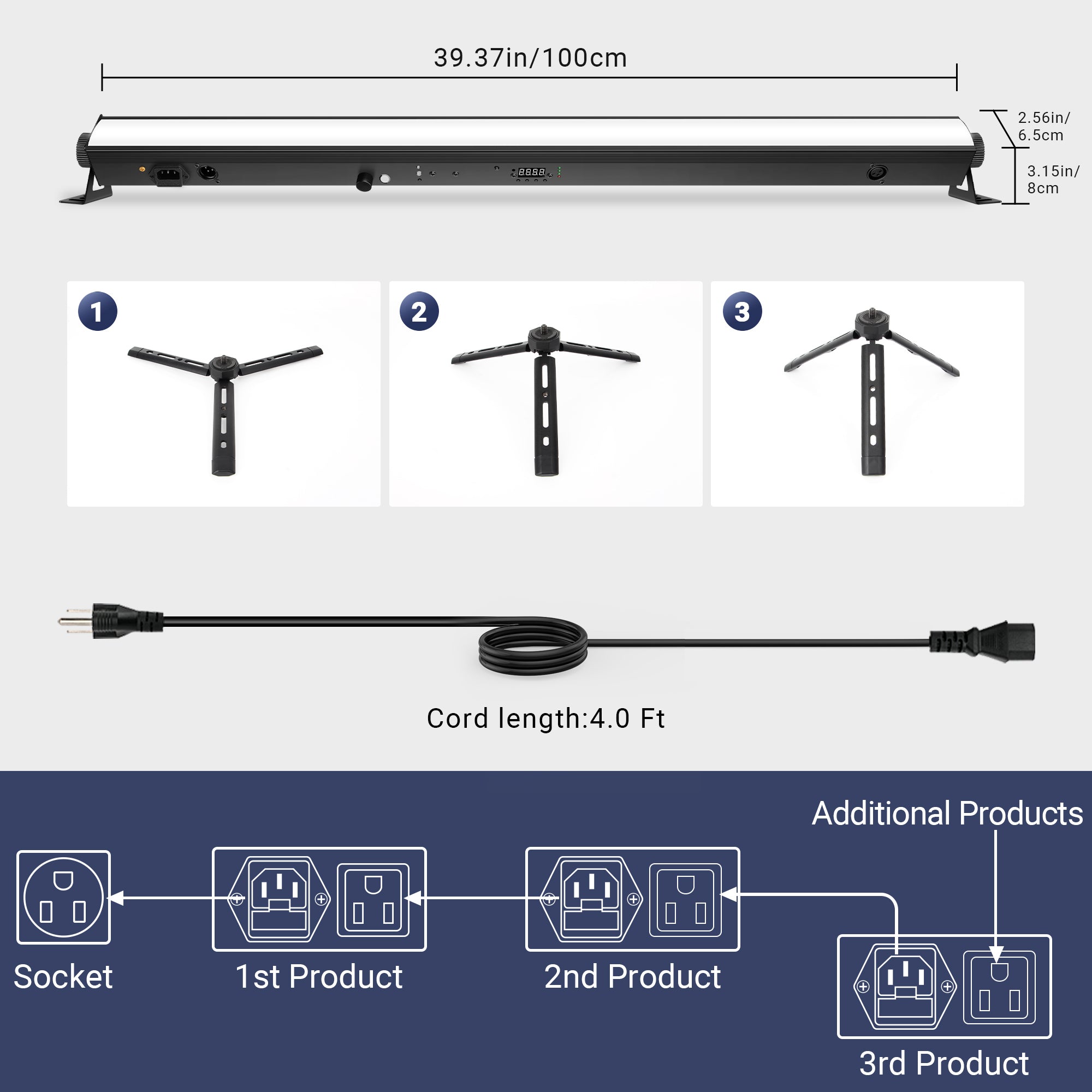 YeeSite Stage Light 90W Battery Powered RGB LED Pixel Bar