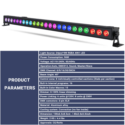 YeeSite Stage Light 96W RGBA LED Wash Light Bar